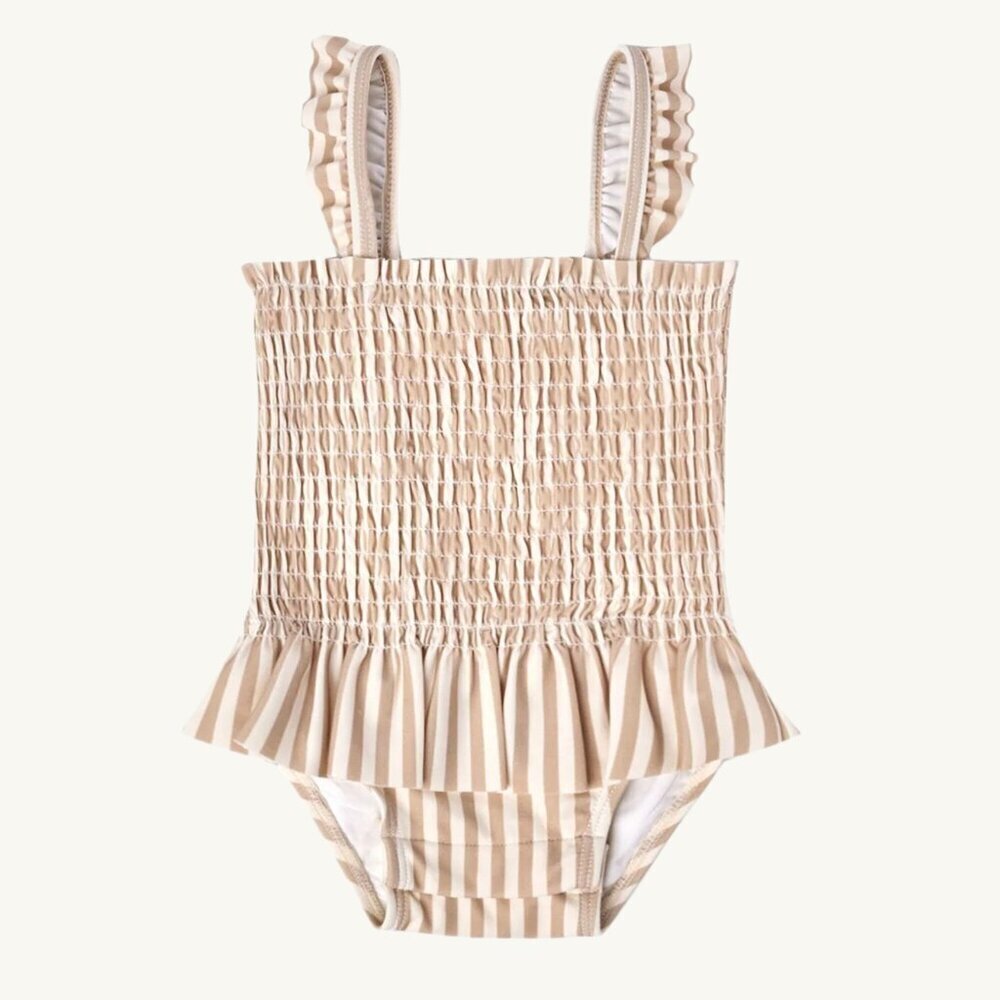 NWT - Quincy Mae skirted latte stripes swimsuit​​​